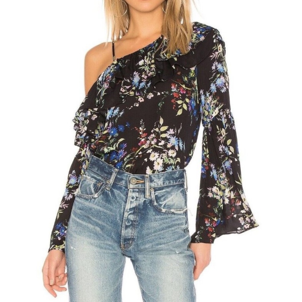 NWT PARKER Lima Black Floral Silk Flared Blouse
